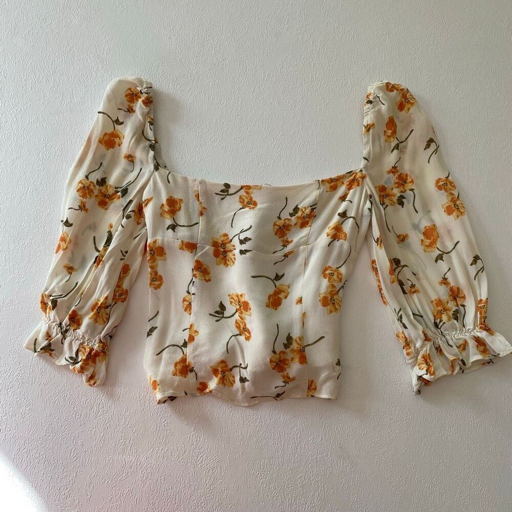 Reformation Floral Puff Sleeve Smocked Back Blouse Women’s 0